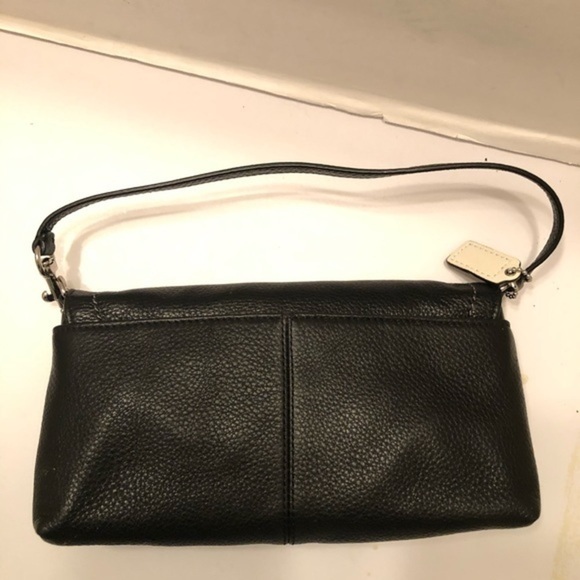 Coach black leather mini clutch wristlet bag